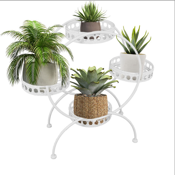 Sunnydaze White 4-Tier Ferris Wheel Indoor and Outdoor Plant Stand - 28 in