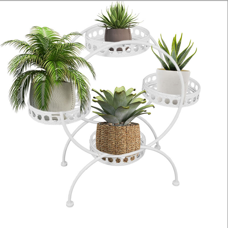 Sunnydaze White 4-Tier Ferris Wheel Indoor and Outdoor Plant Stand - 28 in