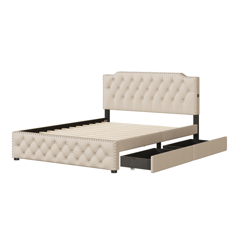 Merax Upholstered Platform Bed with 2 Drawers