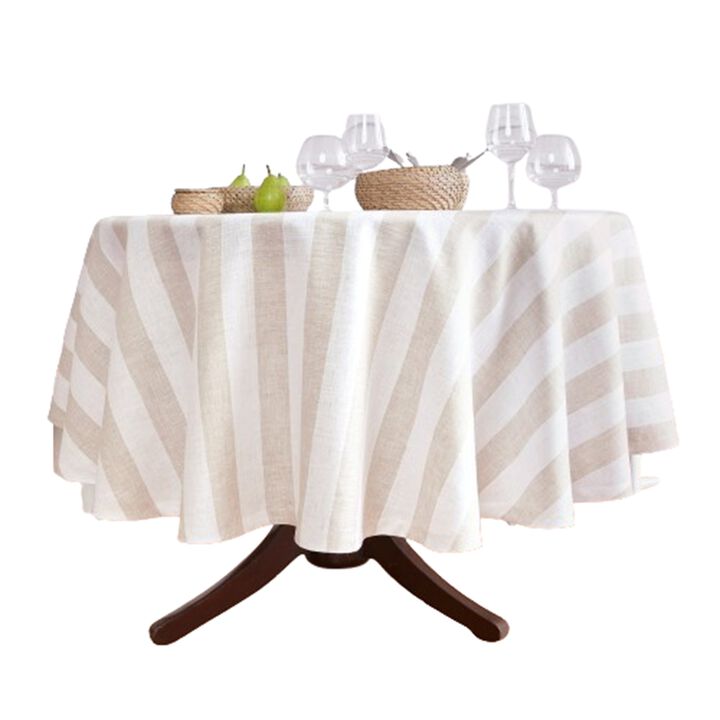 Solino Home 100% Pure Linen Round Tablecloth | Cabana Stripe for Spring & Easter