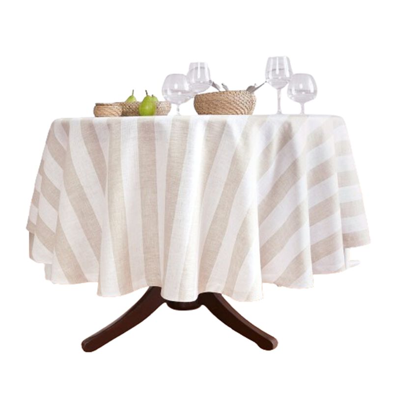 Solino Home 100% Pure Linen Round Tablecloth | Cabana Stripe for Spring & Easter