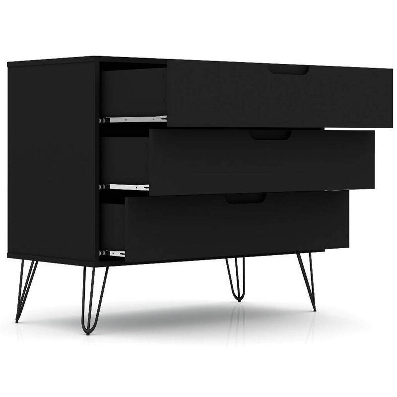 Hivvago Modern Scandinavian Style Bedroom 3 Drawer Dresser in Black Wood Finish