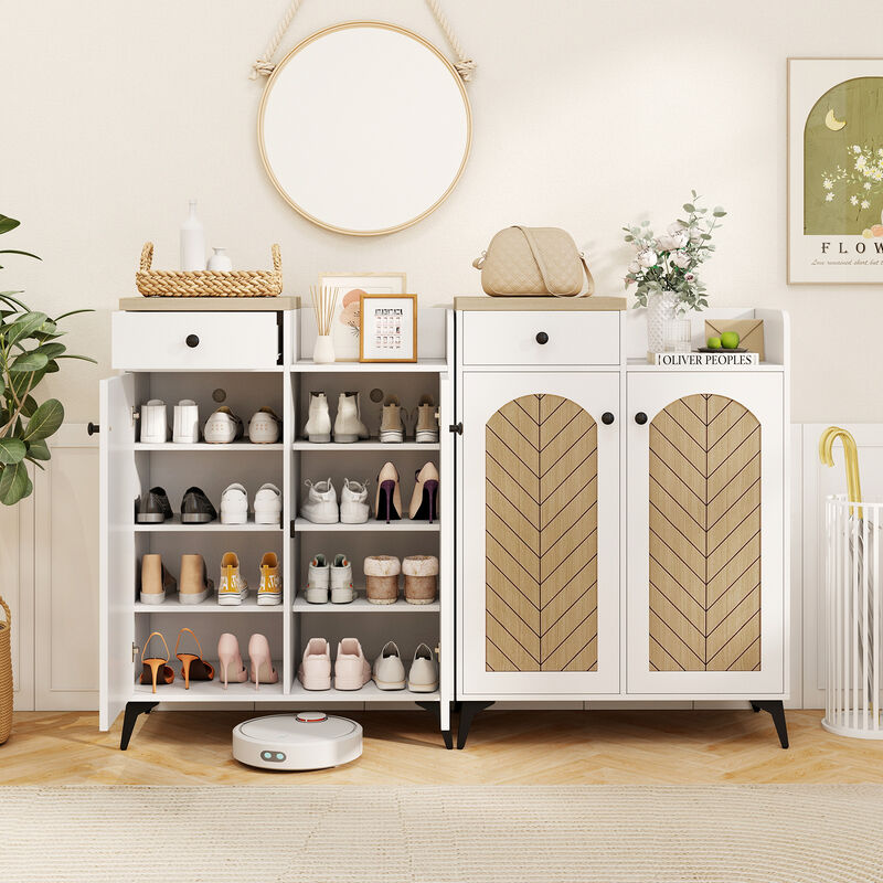 2-Door Shoe Rack Organizer with Drawer and 6 Removable Shelves