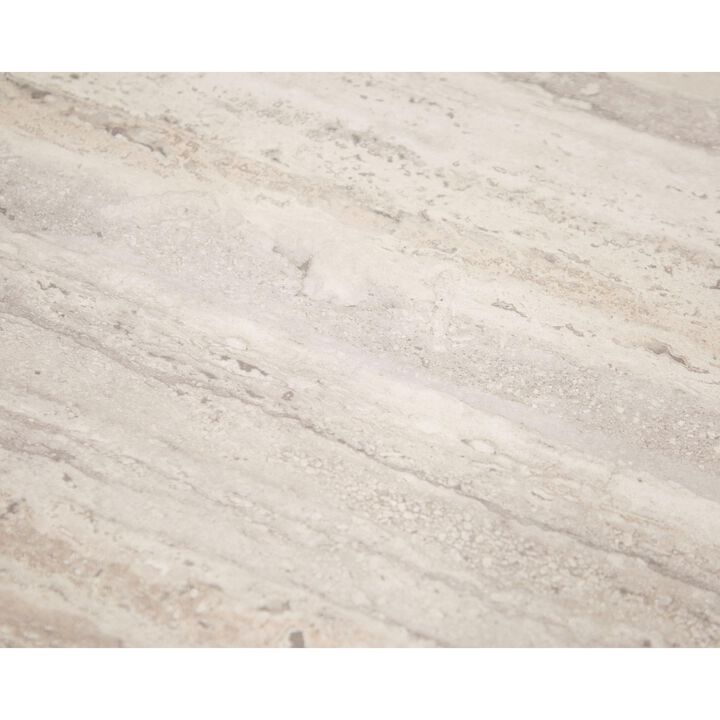 Benjara Lia 18 Inch End Table, Round Travertine Stone Finish Laminated Top, Natural Gray