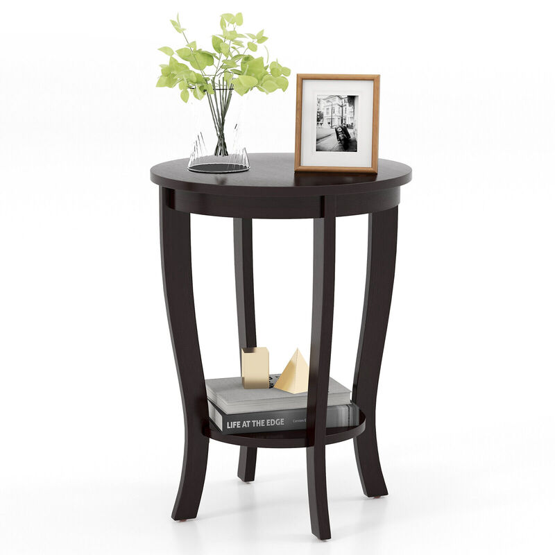 2-tier Round End Table with Solid Wood Legs