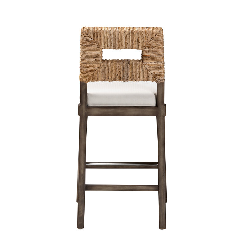 Bali & Pari Porsha Modern Dark Brown Finished Mahogany Wood and Natural Counter Stool