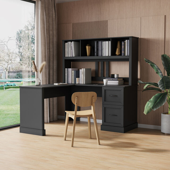 Home Office Computer Desk With Hutch, Antiqued Finish