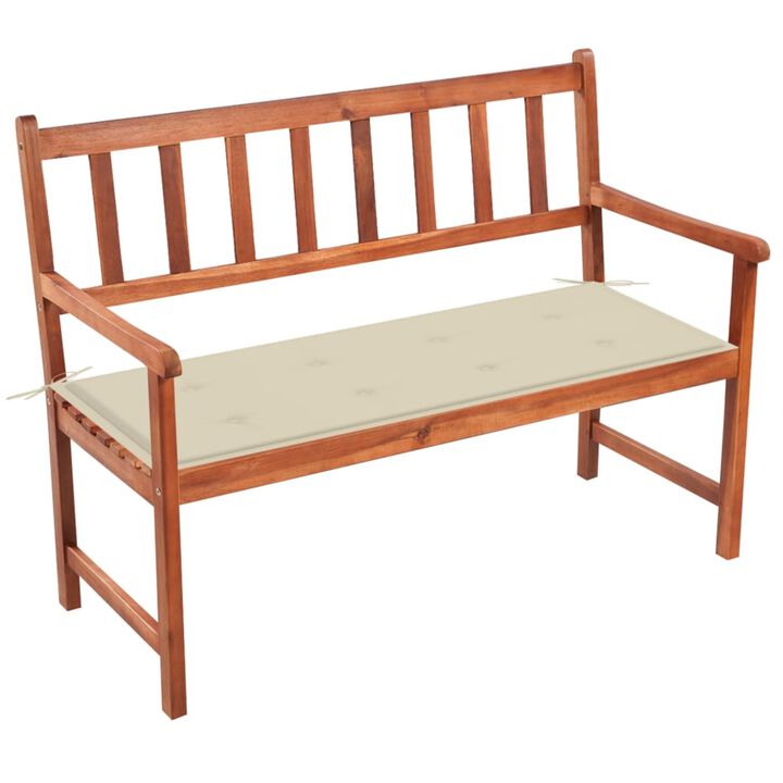 vidaXL Solid Acacia Wood Patio Bench with Light Oil Finish and Comfortable Cushion - 47.2 inch Retro Style Bench for Outdoor Spaces