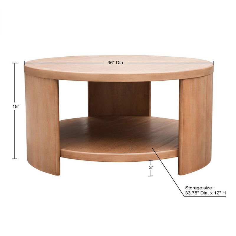 Gracie Mills Jacobs Round Wood Coffee Table with Shelf