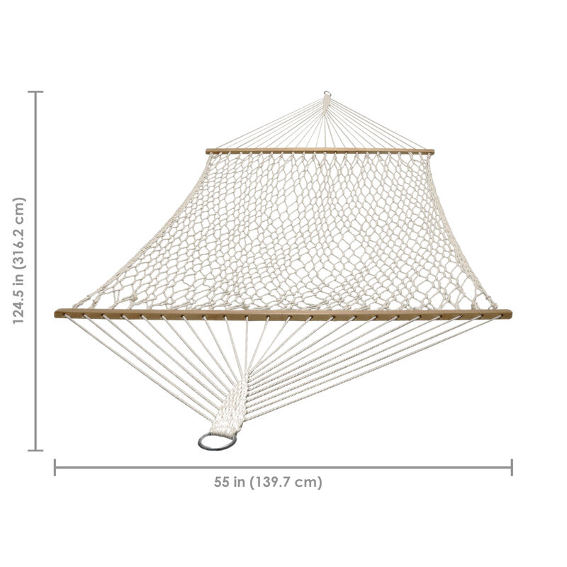 Sunnydaze 2-Person Cotton Rope Hammock with Spreader Bars - Natural