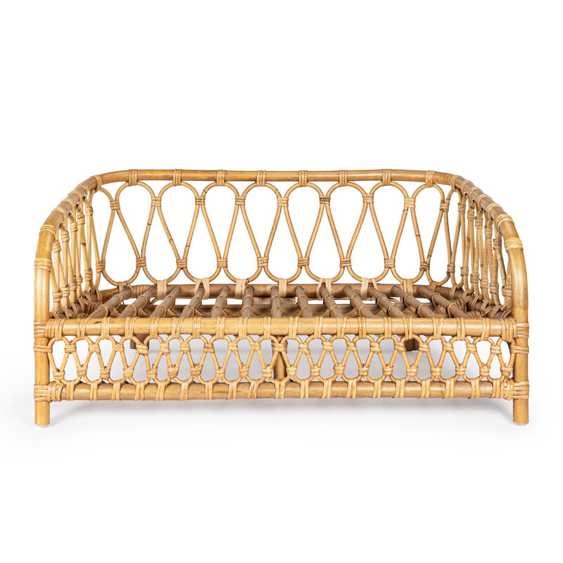 Elevated Bohemian Handwoven Rattan Dog Daybed with Machine-Washable Cushion