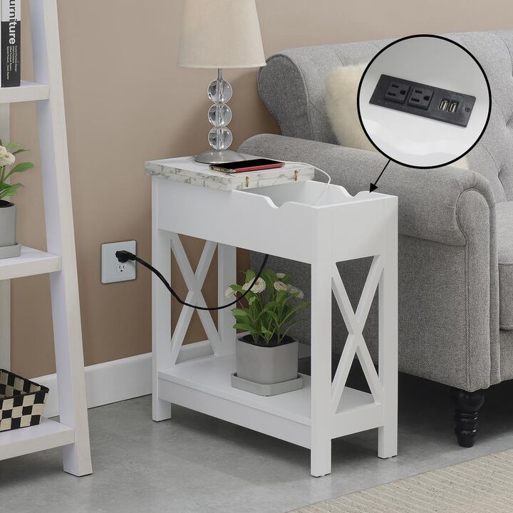 Convenience Concepts Oxford Flip Top End Table with Charging Station and Shelf, Marble
