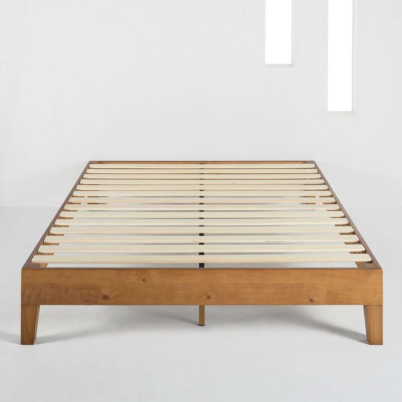 Hivvago King Modern Classic Solid Wood Slat Platform Bed Frame in Natural Finish