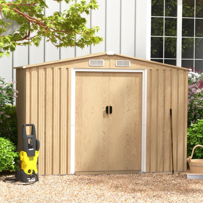 Hivvago Weather Resistant Galvanized Steel Shed with Tilted Roof for Backyard Garden Patio Lawn