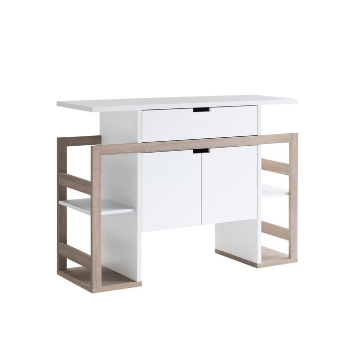 47 Inch Serving Cabinet Buffet Sideboard Console, 4 Shelves, White, Gray - Benzara
