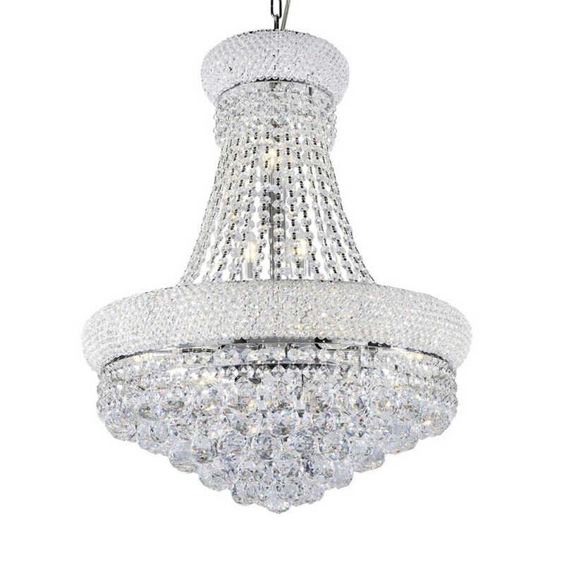 Crystal Ceiling Lamp with Chandelier Design Body, Clear-Benzara