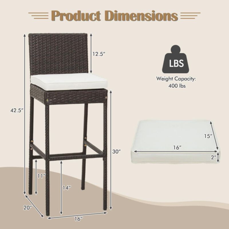 Hivvago Wicker Barstools with Seat Cushion and Footrest