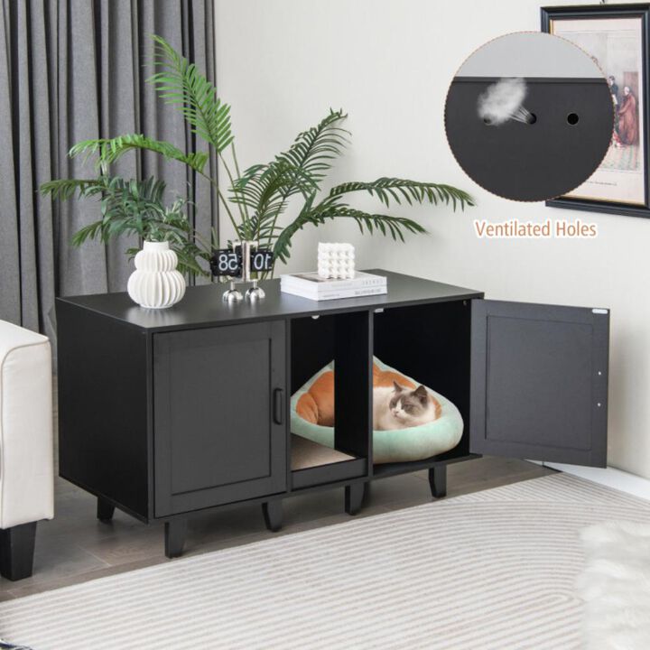 Hivvago 2-Door Cat Litter Box Enclosure with Winding Entry and Scratching Board