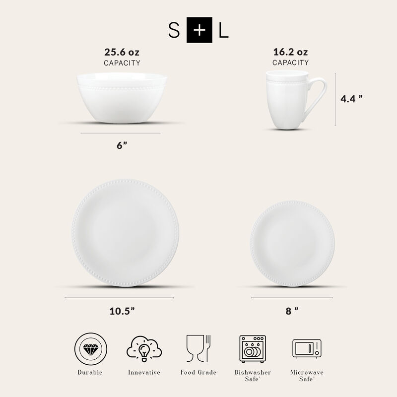 Stone Lain Ava Bone China 32 Piece Dinnerware Set, White