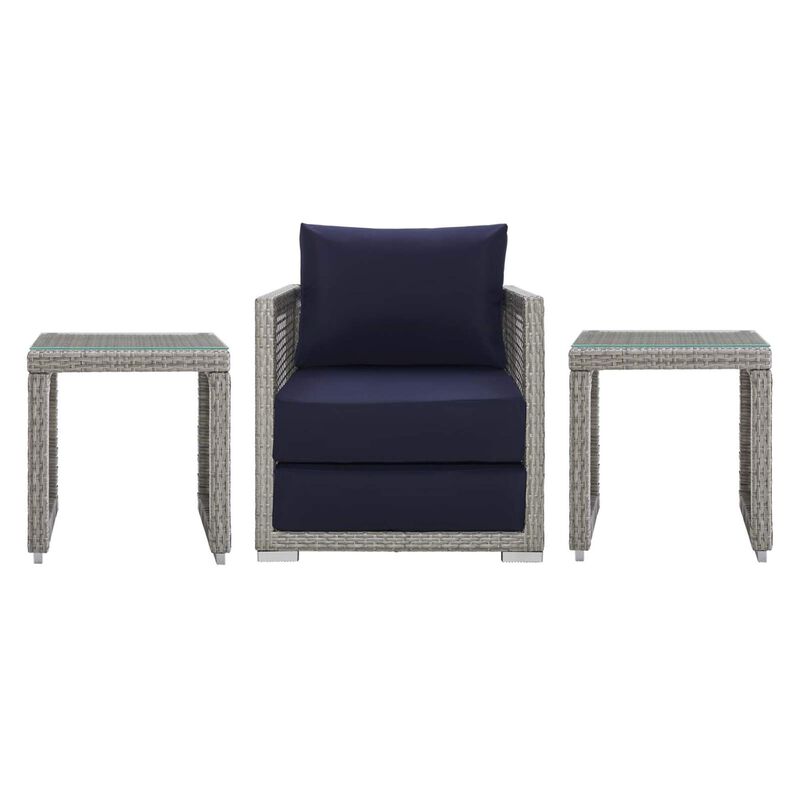 Aura Outdoor Patio Collection - Gray-on-Gray Wicker Rattan Set with Armchair & Side Tables. All-Weather Fabric Cushions, Easy Setup & Durability.