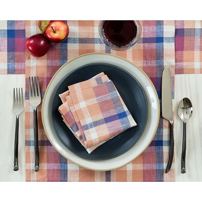 Solino Home 100% Pure Linen Dinner Napkins 20 x 20 Inch Set of 4 | Fall Flavors Madras