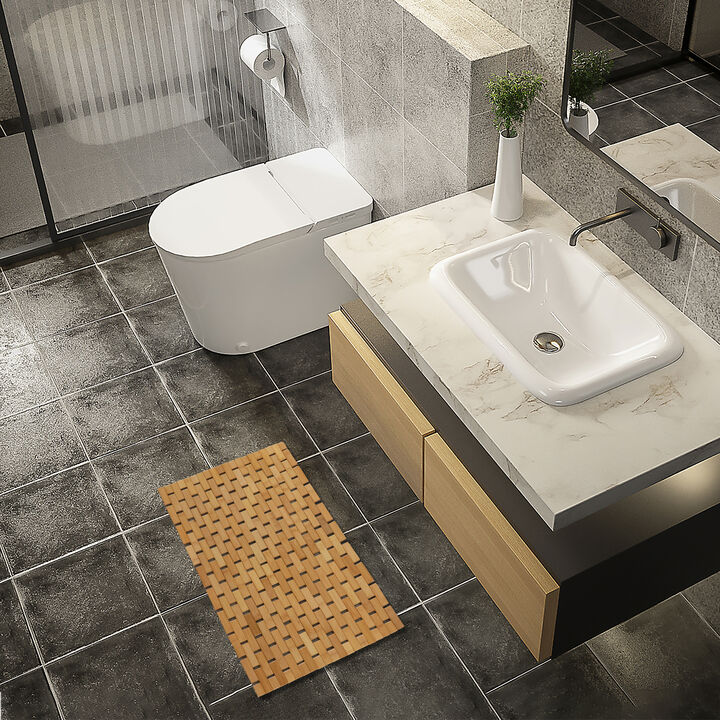 Basicwise Foldable Small Bamboo Bathroom Mat - Non-Slip Design for Showers, Bathtubs, Spas, and Pools - Providing Comfort, Quick Drying, and a Practical Accessory and Decorative Element for Your Home