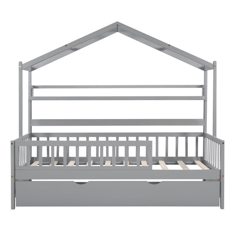 Merax Wooden House Bed with Twin Size Trundle