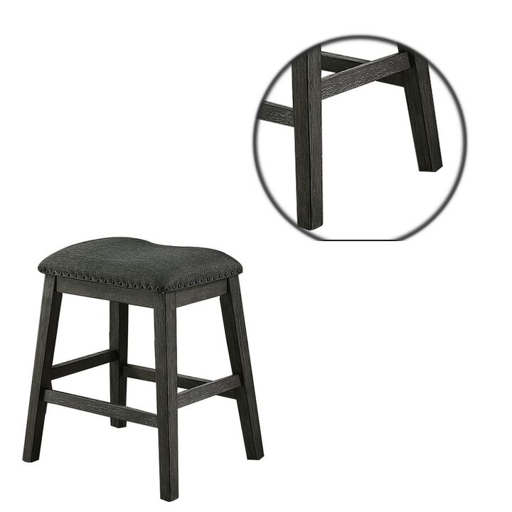 Fabric Saddle Counter Stool with Nailhead Trim, Set of 2, Gray-Benzara