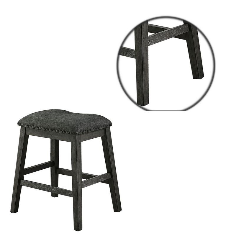 Fabric Saddle Counter Stool with Nailhead Trim, Set of 2, Gray-Benzara