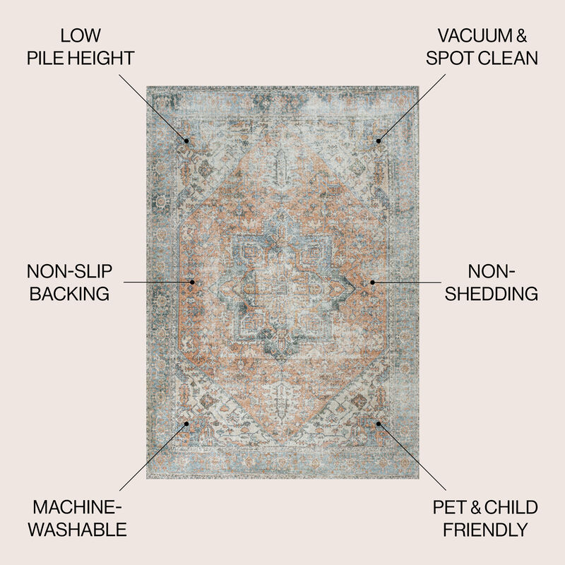 Armae Distressed Medallion Chenille Machine-Washable Area Rug