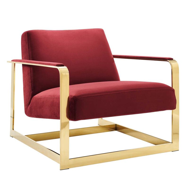 Modway Seg Performance Velvet Accent Chair, Gold Maroon