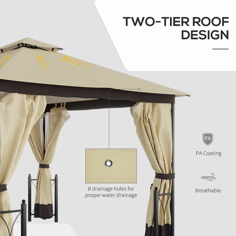 Beige Garden Haven: 13x11 Double Roof Gazebo with Netting Curtains