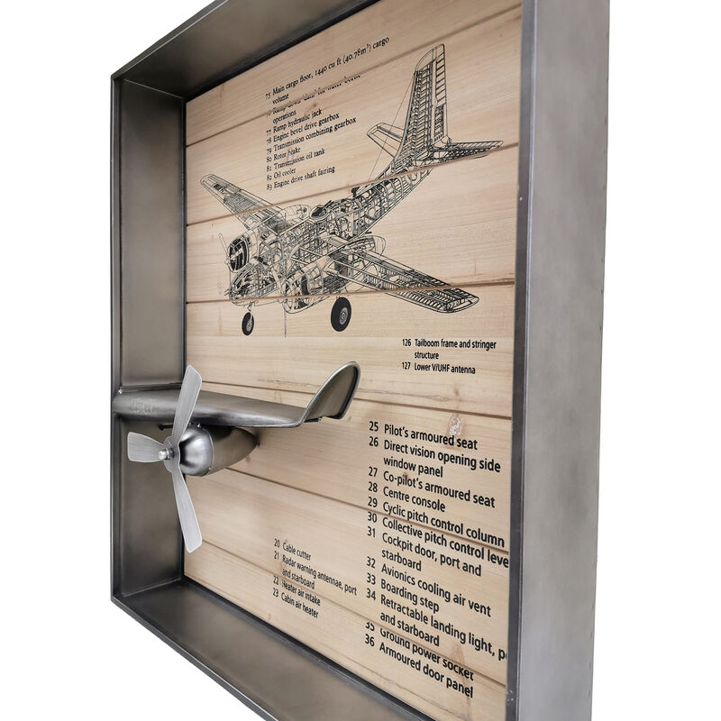 Metallic Vintage Airplane Wall Art with Clock, Set of 3