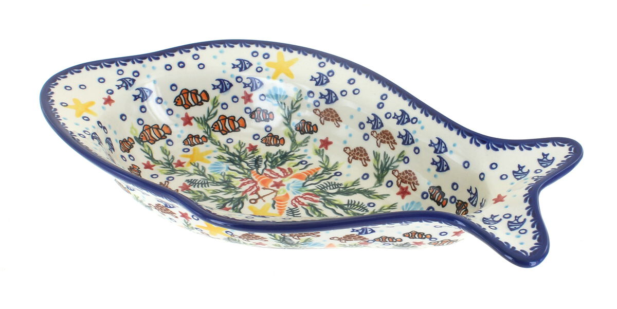 Blue Rose Polish Pottery Autumn Burst Deep Fish Dish
