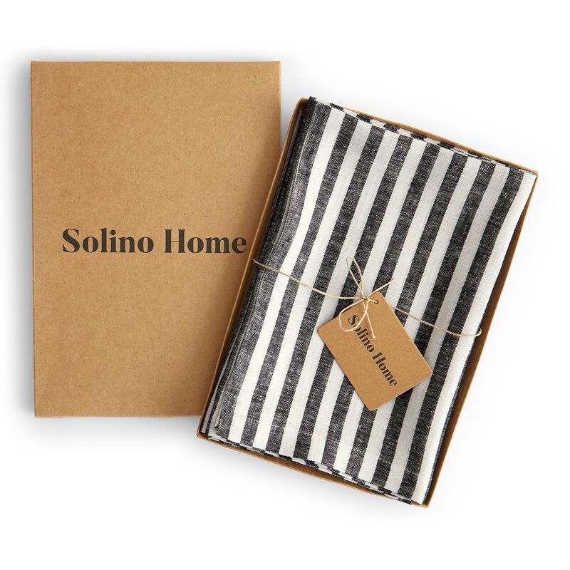 Solino Home 100% Pure Linen Dinner Napkins 20 x 20 Inch Set of 4 | Amalfi Stripe