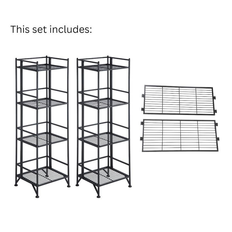 Convenience Concepts Xtra Storage 4 Tier Folding Metal Shelves with Set of 2 Extension Shelves