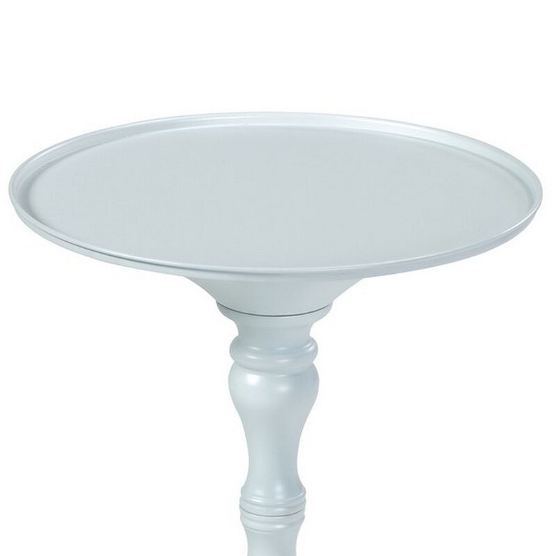 Wowi 23 Inch Side End Table, Round Hourglass Turned Base, White Finish - Benzara