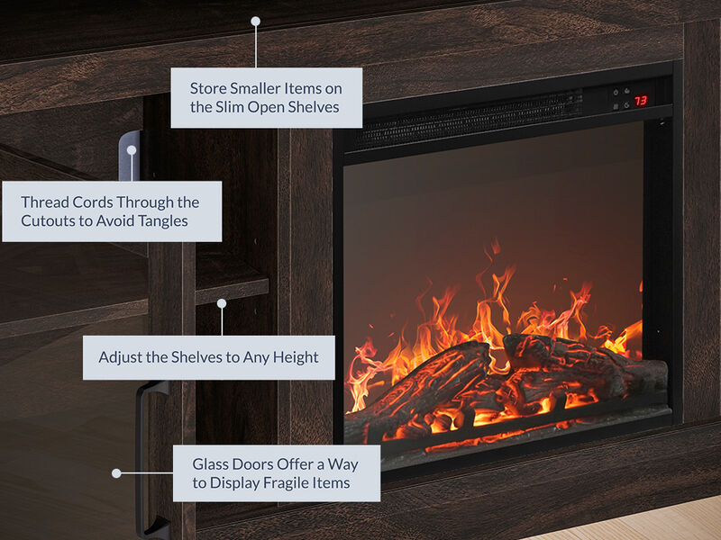 BELLEZE Modern 60" Traditional TV Stand with 18" Electric Fireplace Heater & Media Entertainment Center Console Table for TV up to 65" with Open Storage Shelves & Cabinets - Cayman