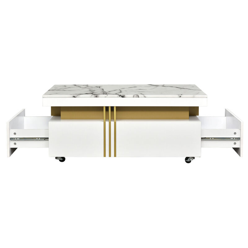 Coffee Table with Faux Marble Top Elegant and Durable Center Table for Living Room