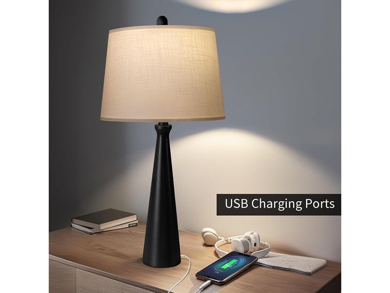 Modern Black Nightstand Lamp with Fabric Shade