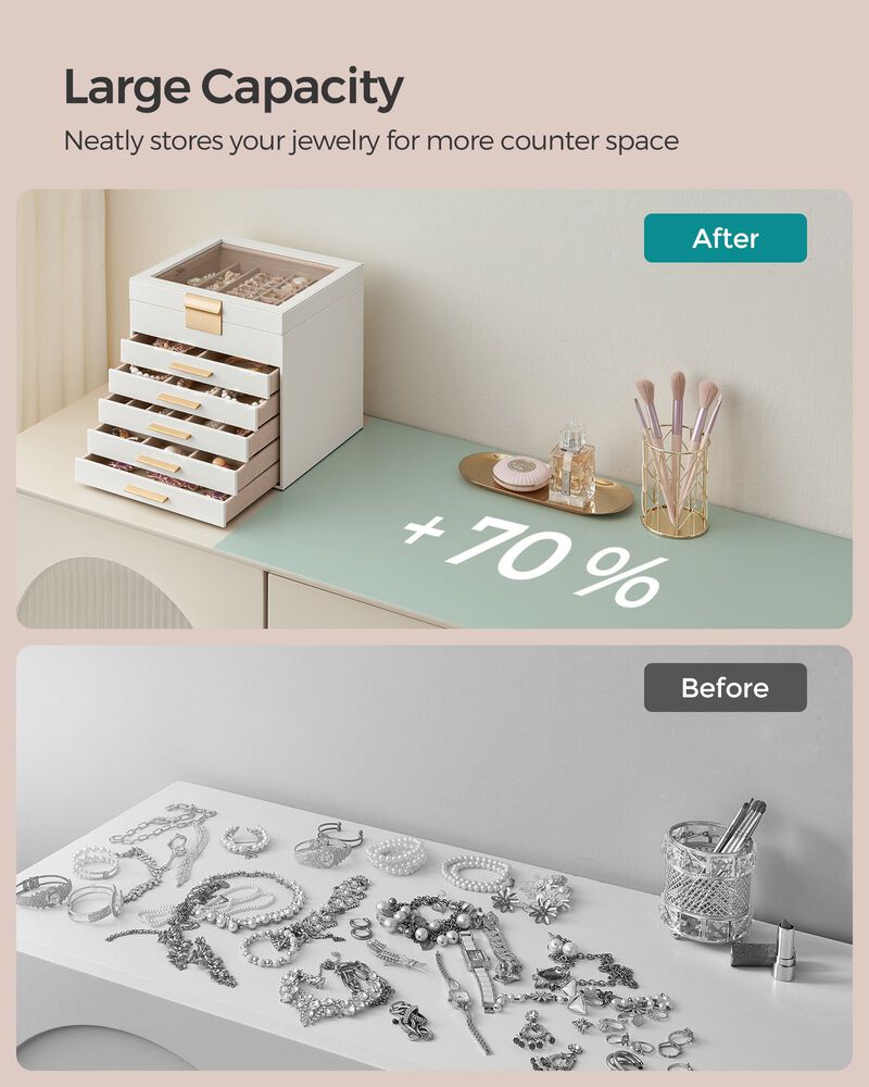 Elegant 6-Layer Jewelry Box with Glass Lid and 5 Drawers - Perfect Gift for Loved Ones