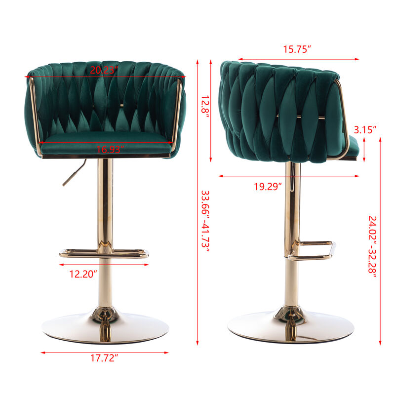 Set Of 2 Bar Stools, With Chrome Footrest And Base Swivel Height Adjustable Mechanical Lifting