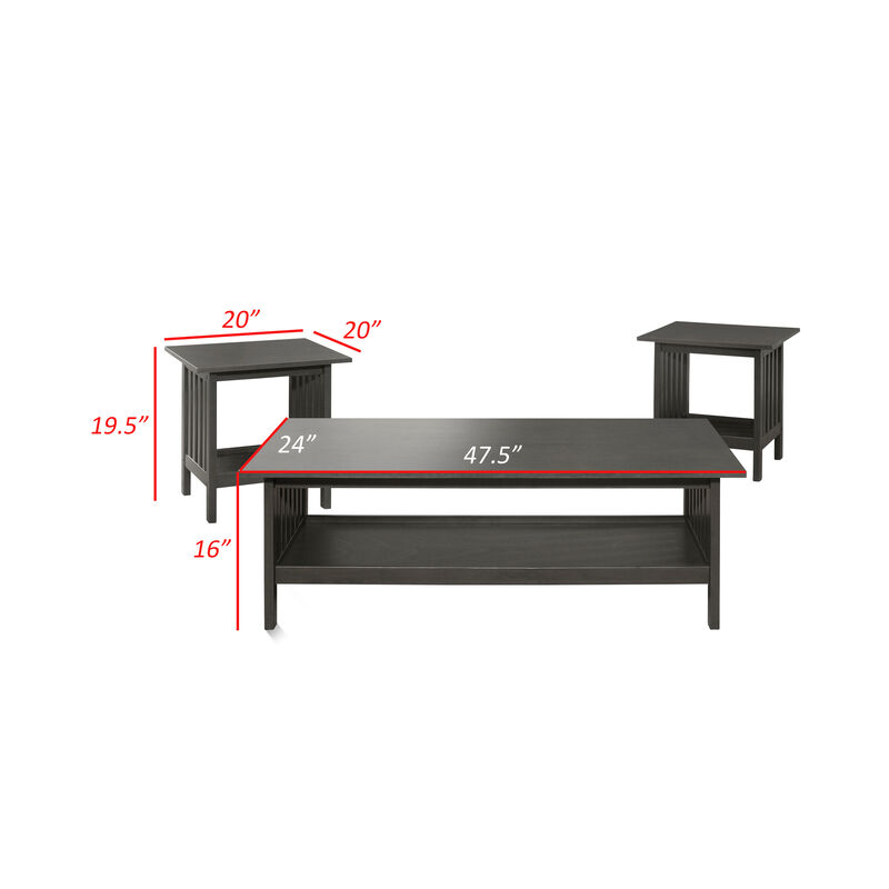 Wiston 3 Piece Table Set, 1 Coffee Table, 2 End Tables, Antique Gray Wood - Benzara