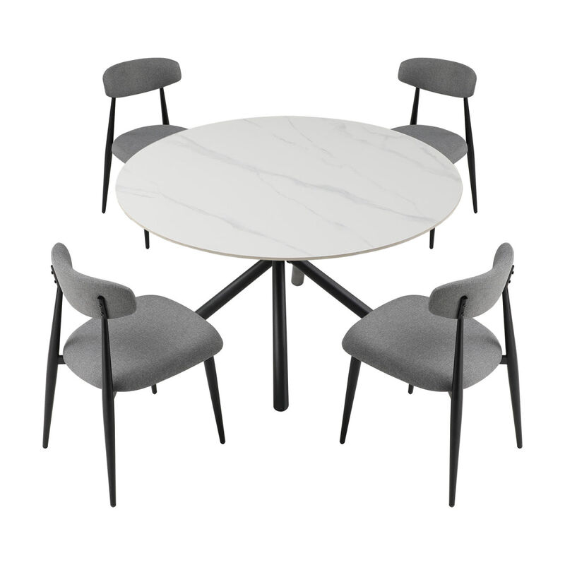 Dining Chairs Set of 4, Curved Backrest Round Upholstered And Metal Frame, Grey