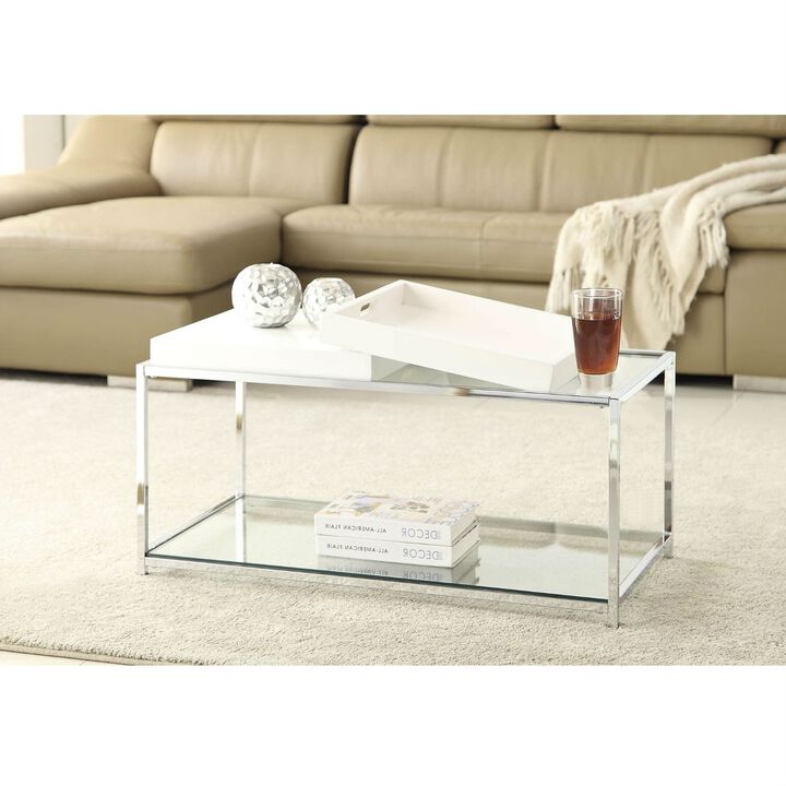 Hivvago Modern Chrome Metal Coffee Table with 2 White Removable Trays