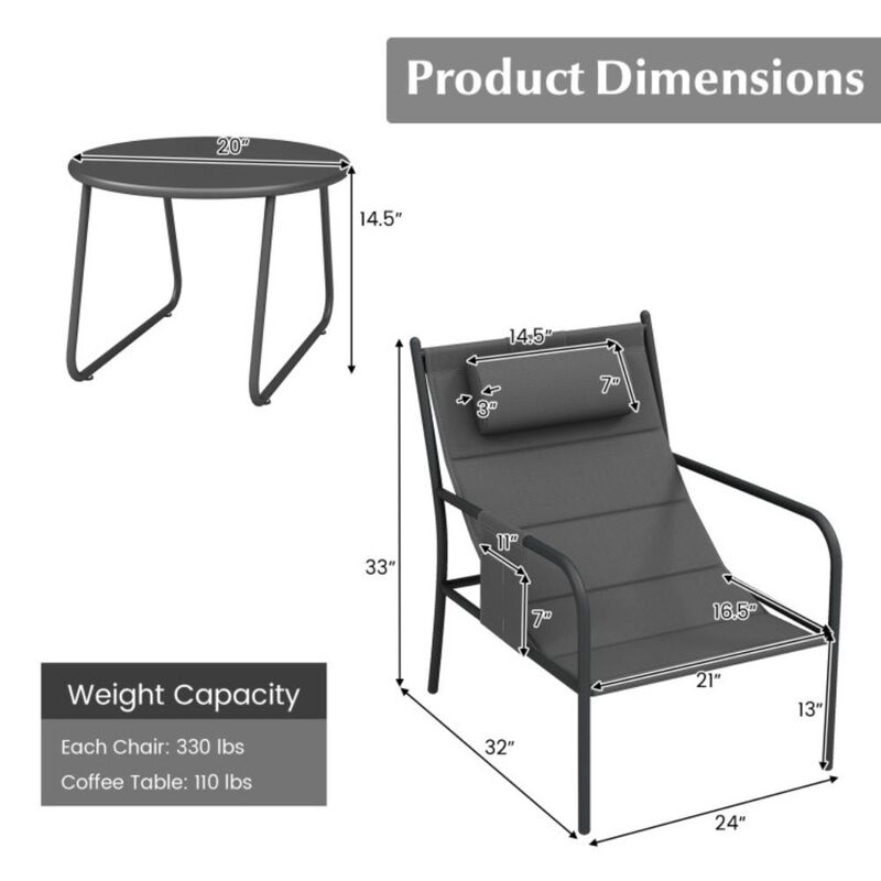 Hivvago 3 Piece Outdoor Bistro Set Patio Metal Chair and Coffee Table Set
