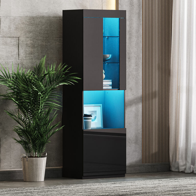 Merax High Gloss Storage Cabinet with LED Lights