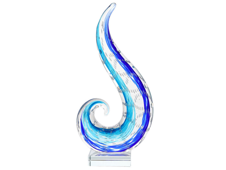 Hand Blown Ocean Wave Sommerso Art Glass Sculpture