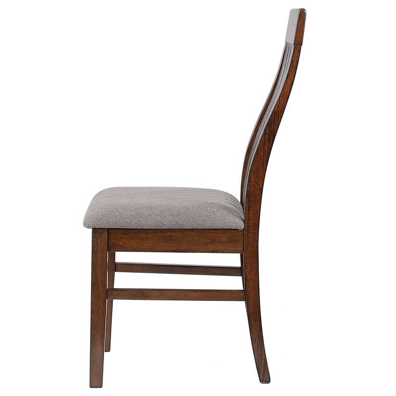 Brar Dining Chair Set of 2, Light Brown Fabric, Slat Back, Brown Hardwood - Benzara