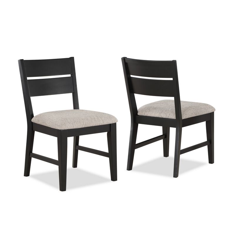 Avenue 34 Inch Side Chair Set of 2, Fabric Upholstery, Wood, Black, Beige  - Benzara